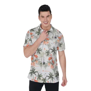 Flamingo Palm Tree Men's Hawaiian Polo