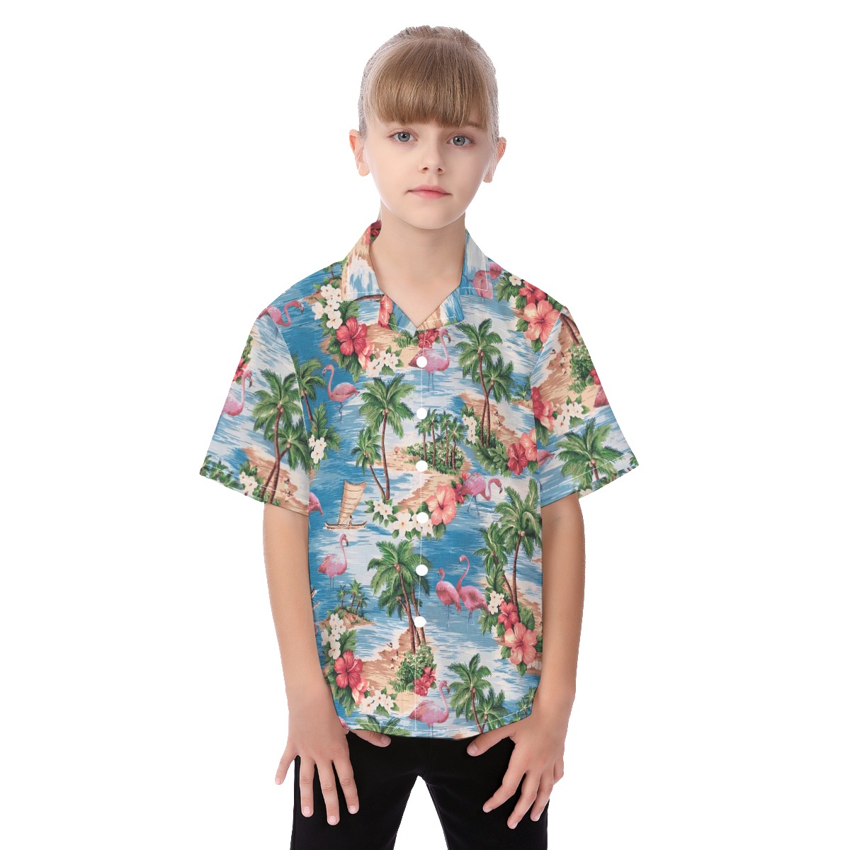 Cute Tropical Flamingo Hawaiian Shirt For Kids - variant image 1