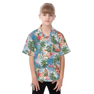 Cute Tropical Flamingo Hawaiian Shirt For Kids