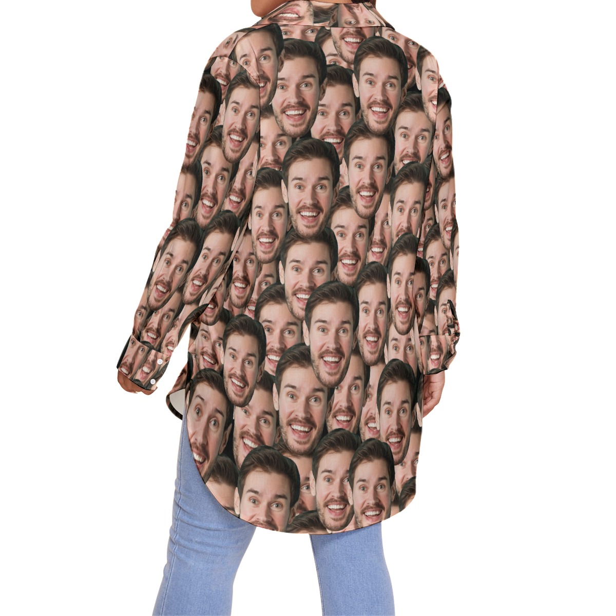 Funny Custom Face Plus Size Long Sleeve Hawaiian Shirt For Women