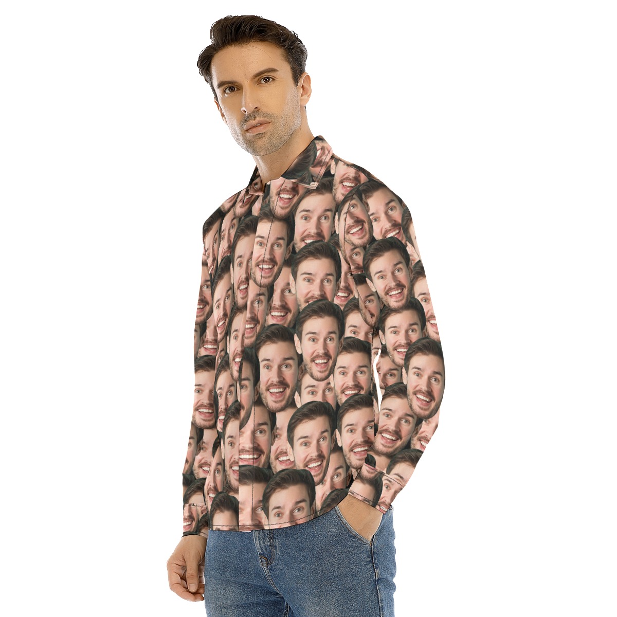 Unique Custom Face Men Long Sleeve Button Up Shirt