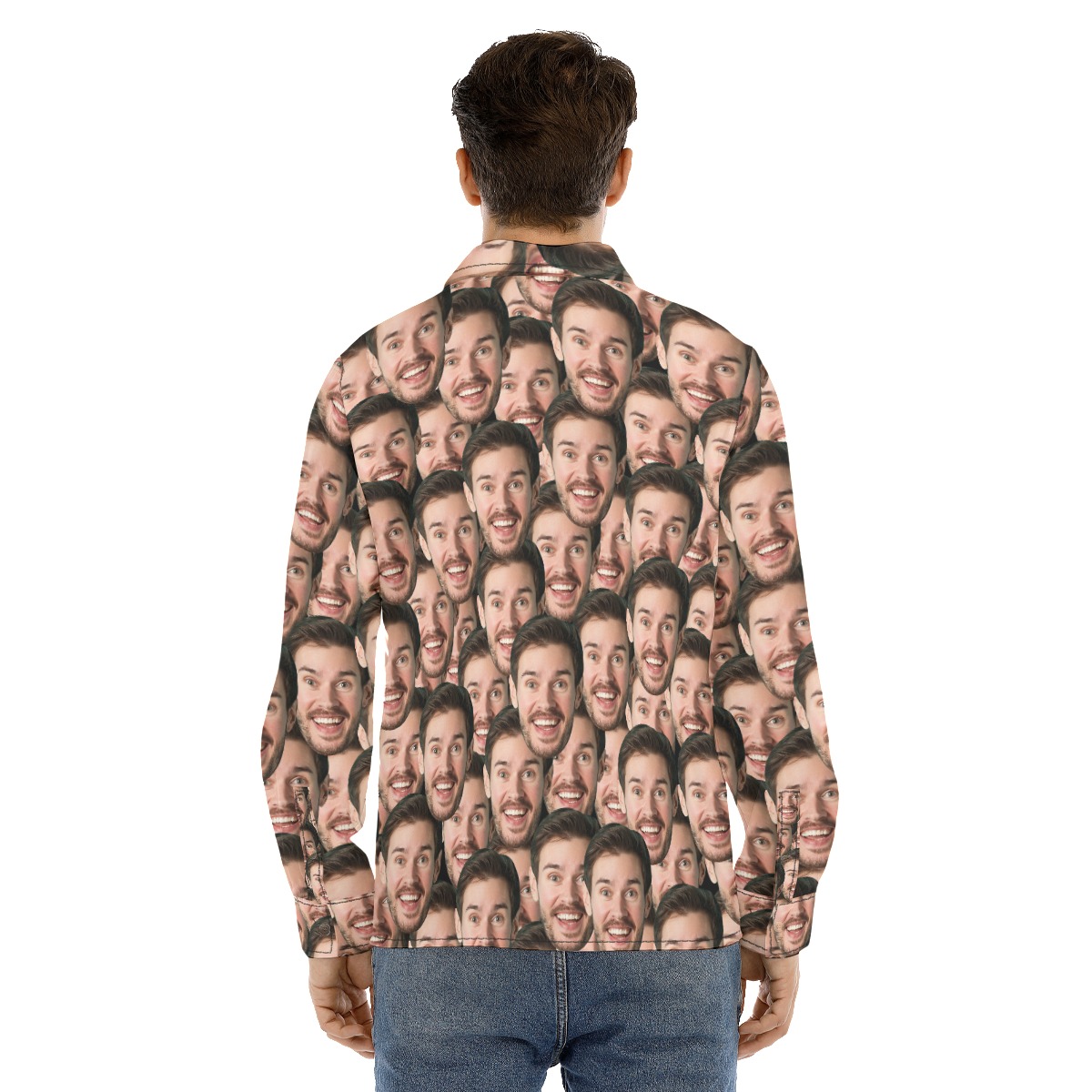 Unique Custom Face Men Long Sleeve Button Up Shirt