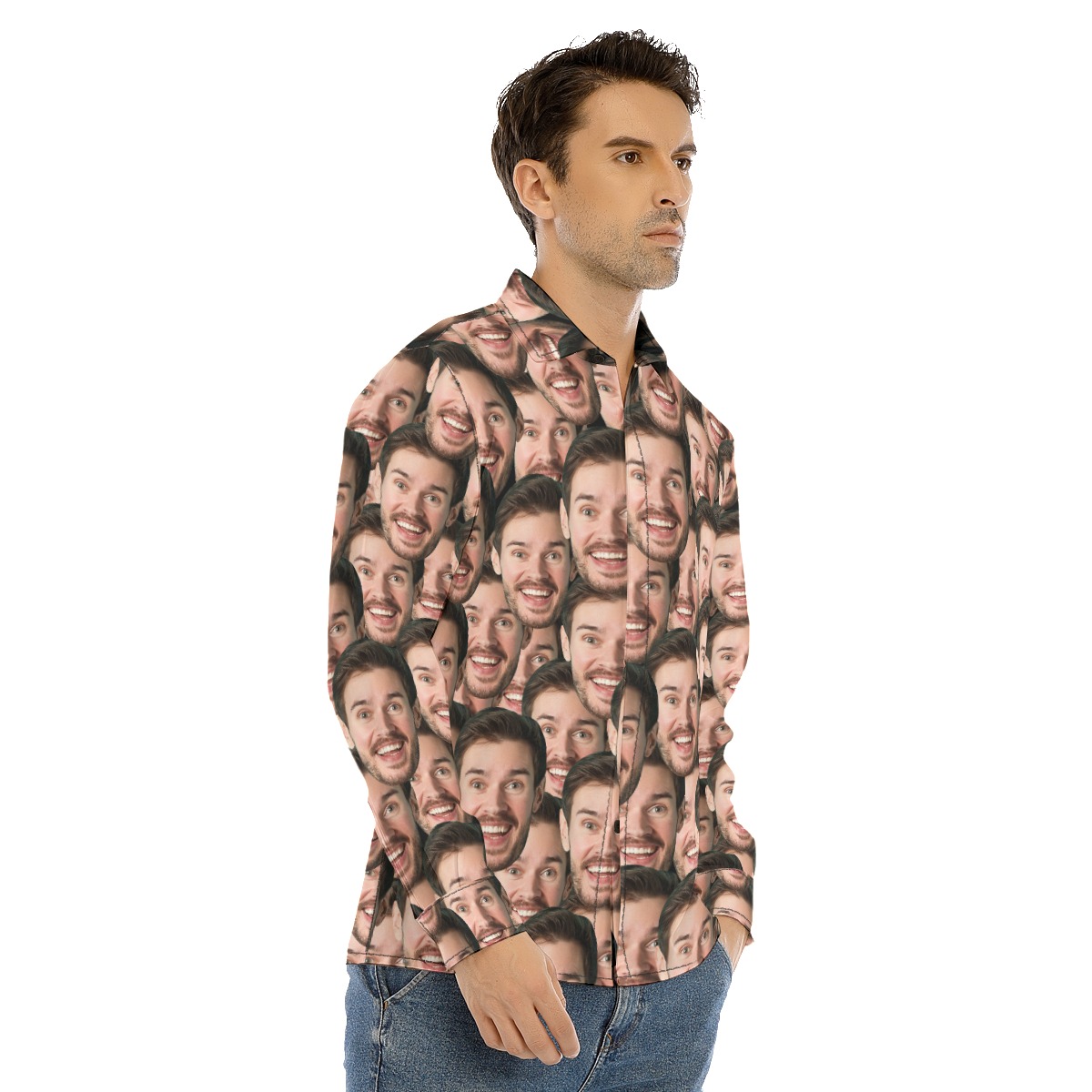 Unique Custom Face Men Long Sleeve Button Up Shirt