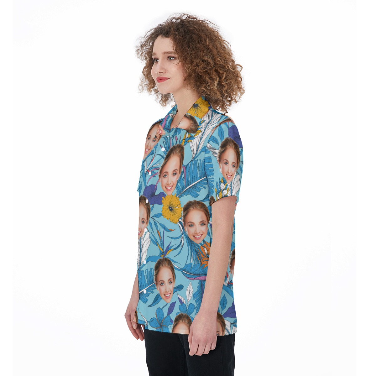 Unique Custom Face Tropical Leaves Shirt For Women