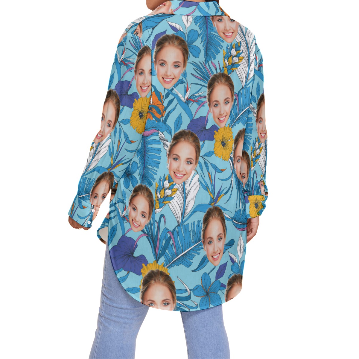 Custom Face Blue Plus Size Hawaiian Shirt For Women