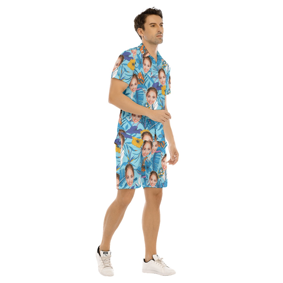 Cool Custom Face Tropical Leaves Men's Shirt And Shorts
