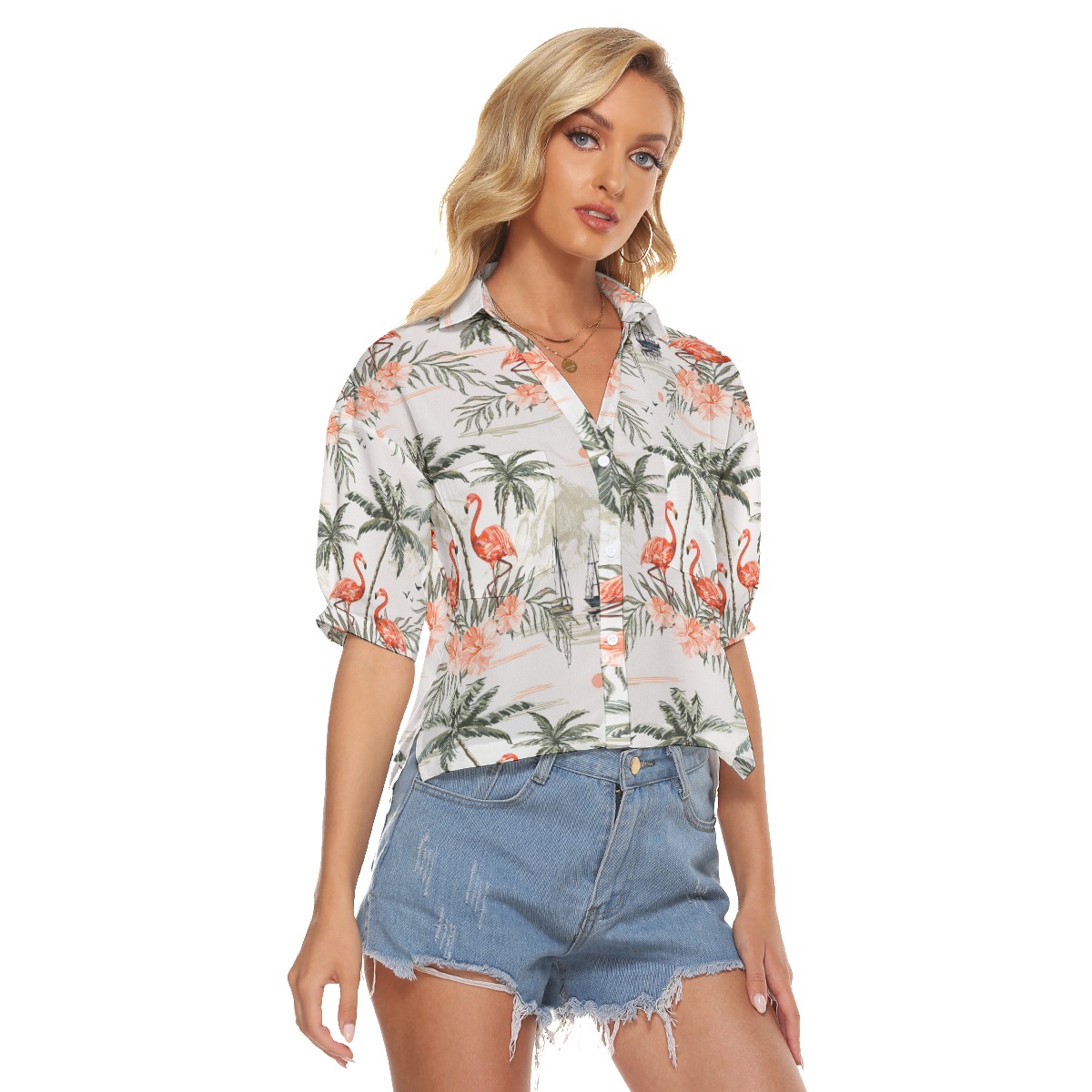 Vintage Flamingo Women Hawaiian Crop Top