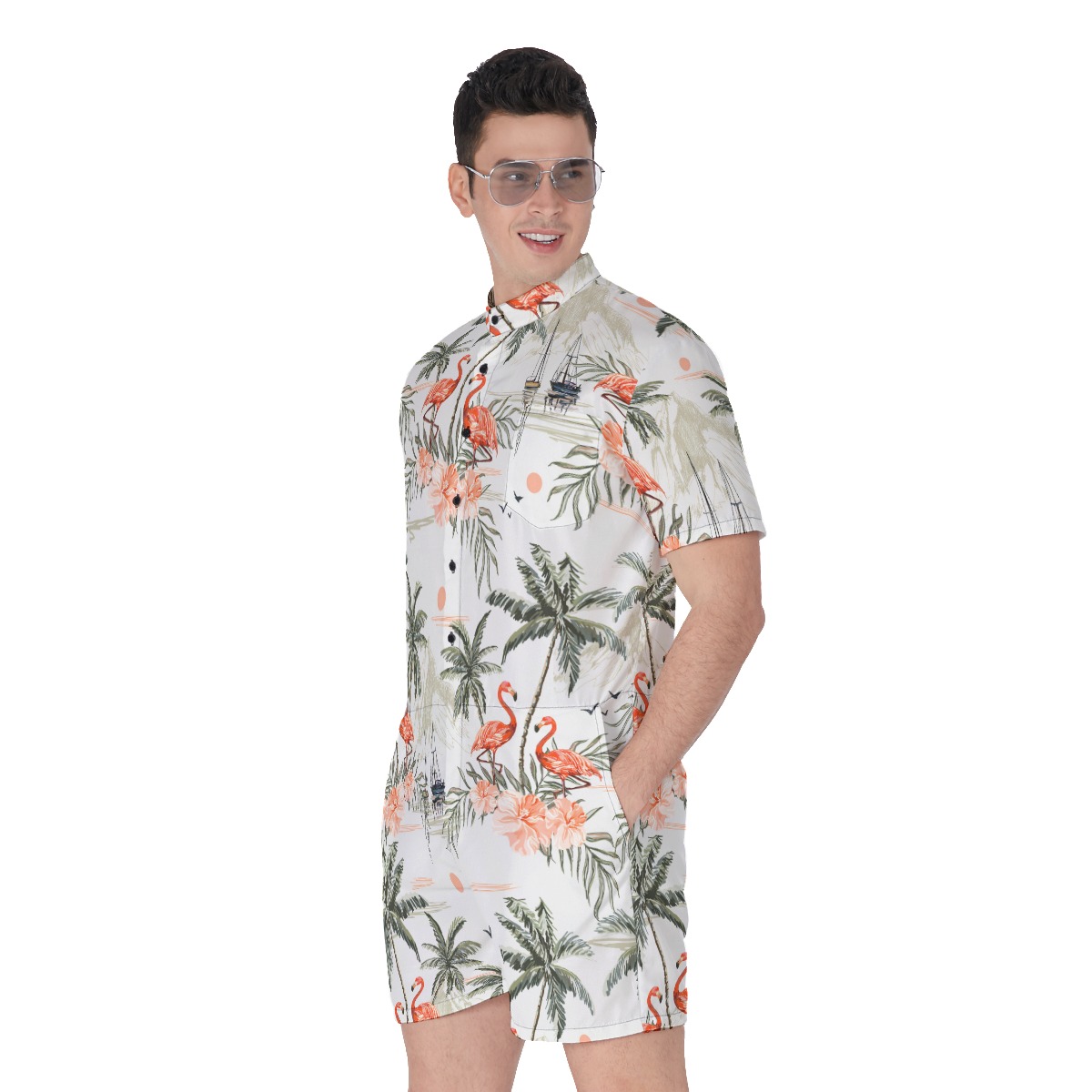 Vintage Flamingo Hawaiian Men's Romper