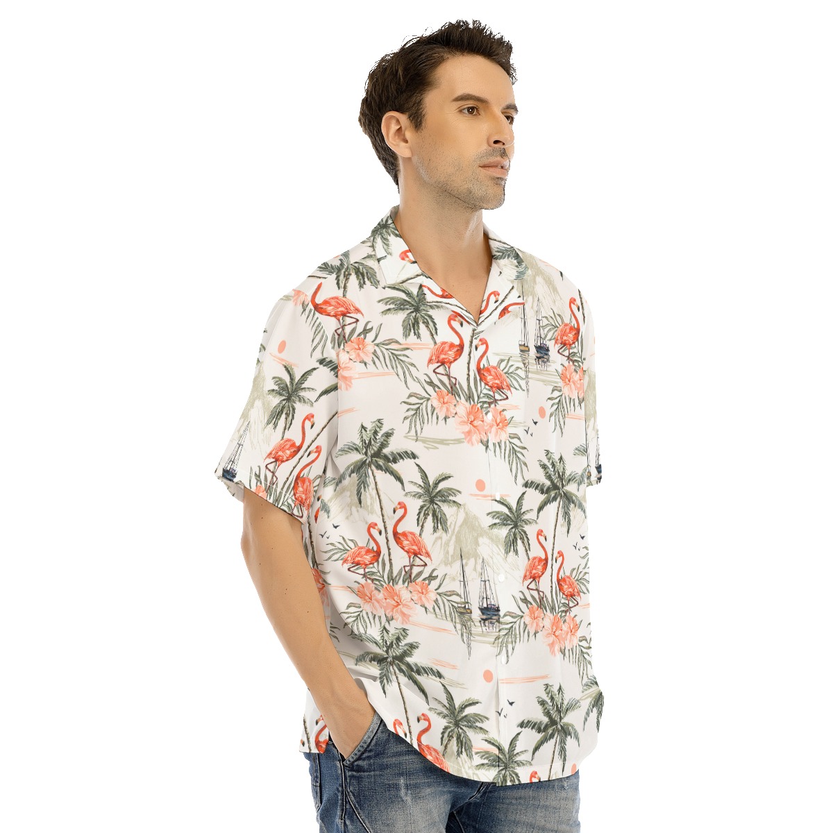Flamingo Beach Hawaiian Shirt For Men