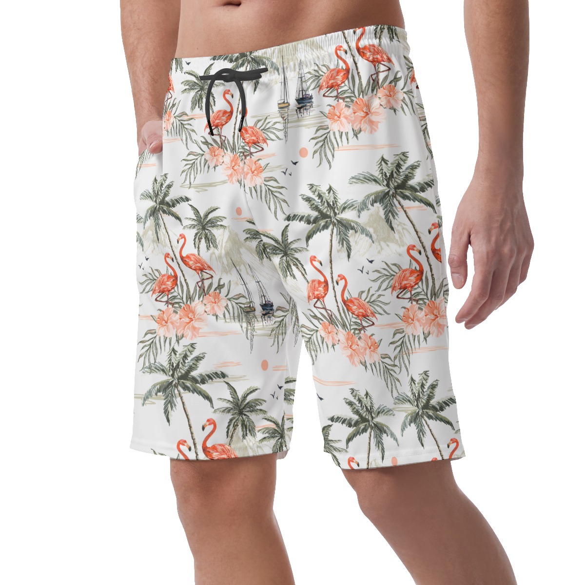 Flamingo Palm Tree Men's Hawaiian Shorts