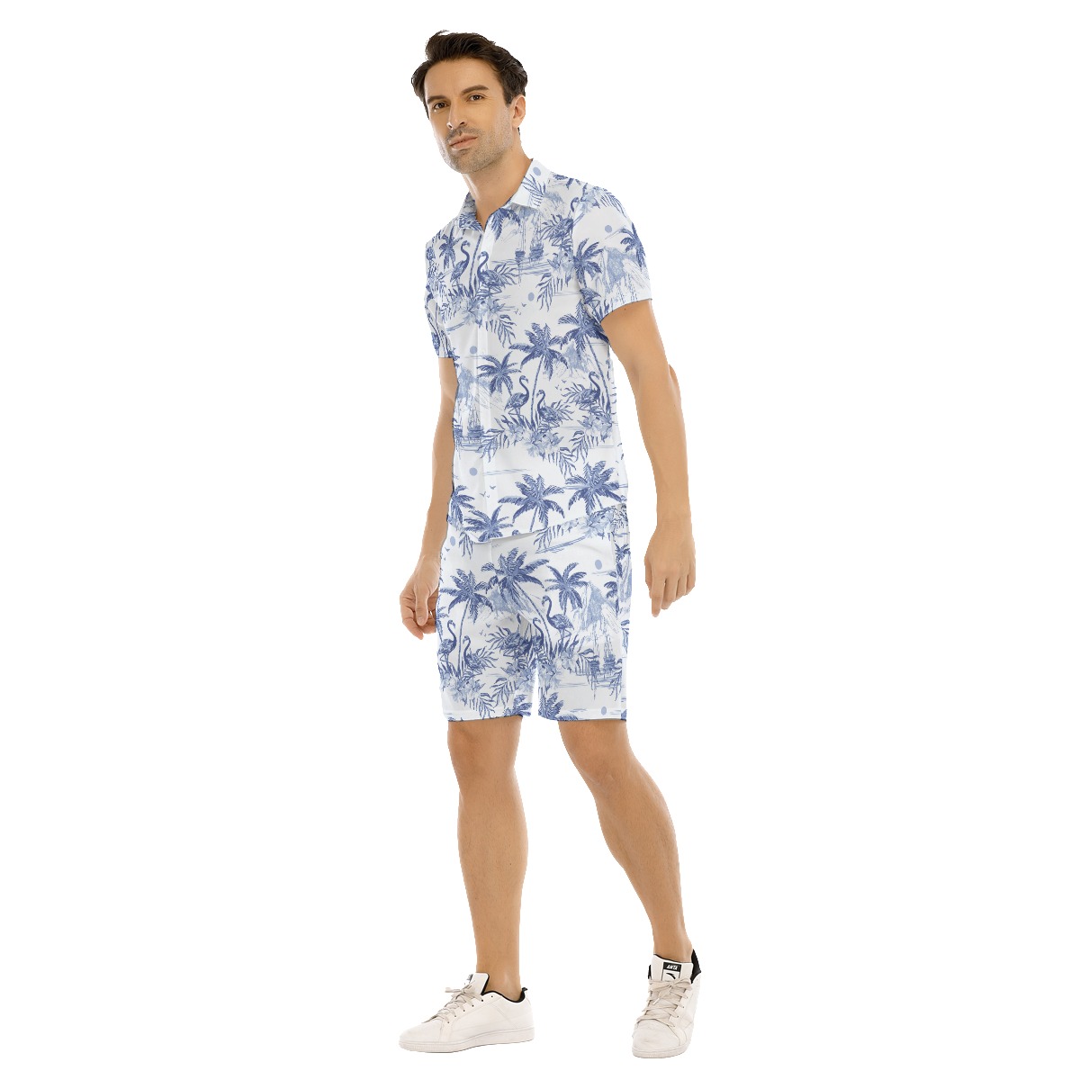 Flamingo Beach Sketch Hawaiian Set For Men