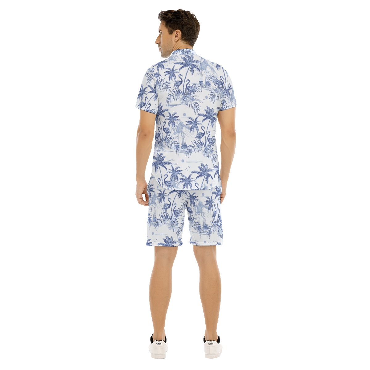 Flamingo Beach Sketch Hawaiian Set For Men