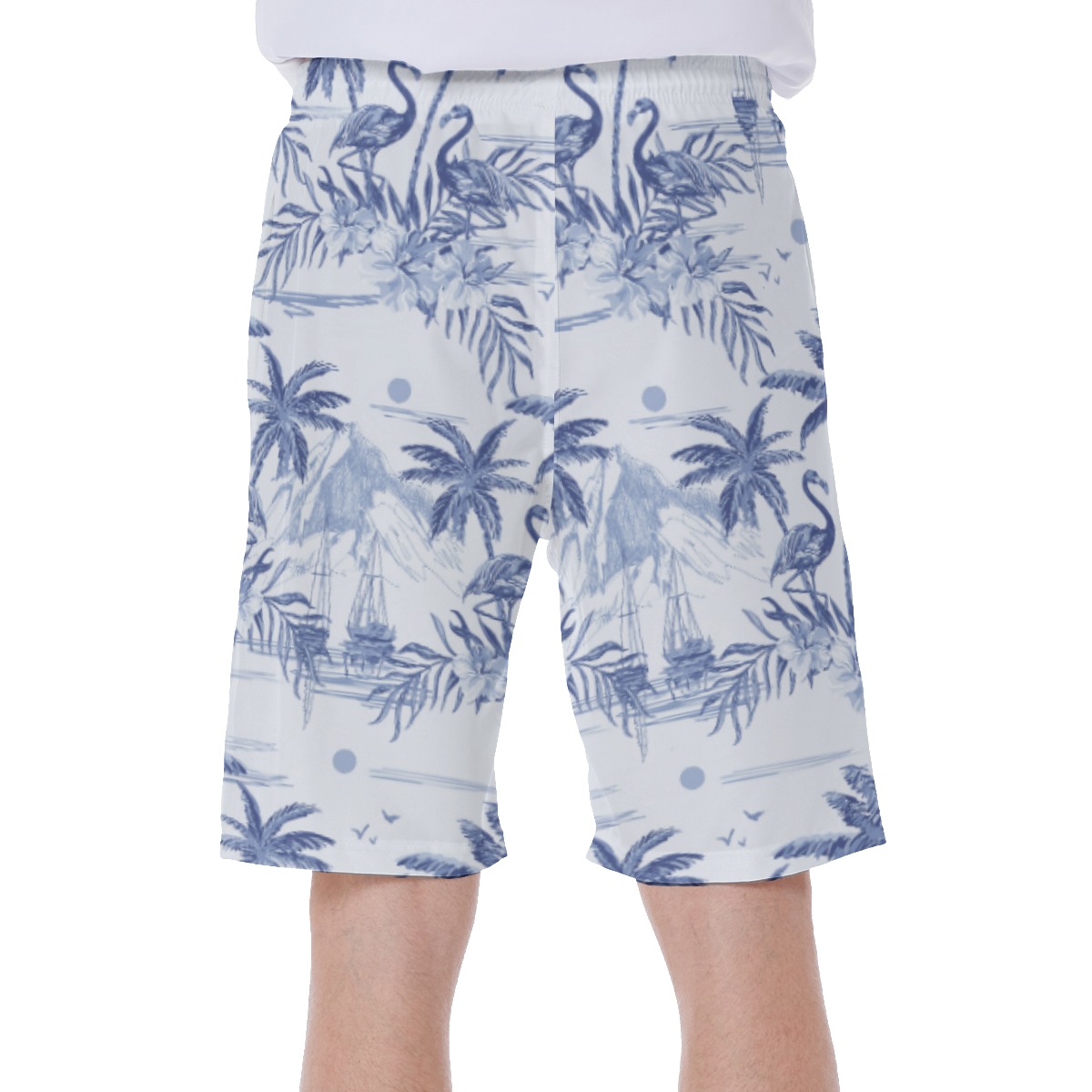 Flamingo Beach Sketch Men's Beach Swim Trunks