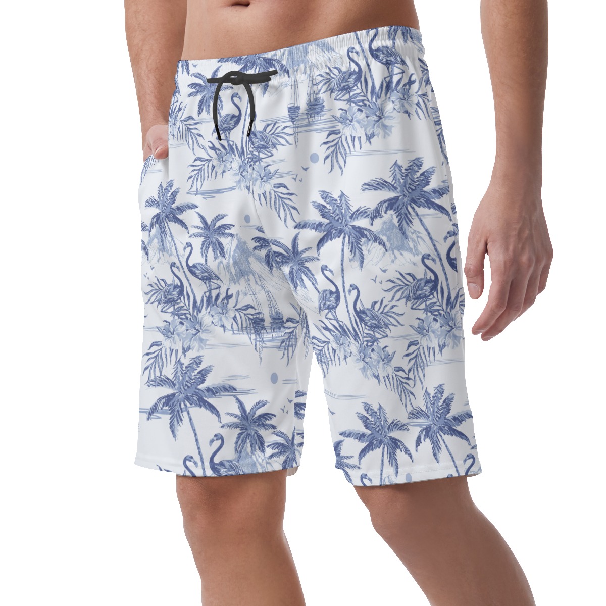Flamingo Beach Sketch Men's Hawaiian Shorts