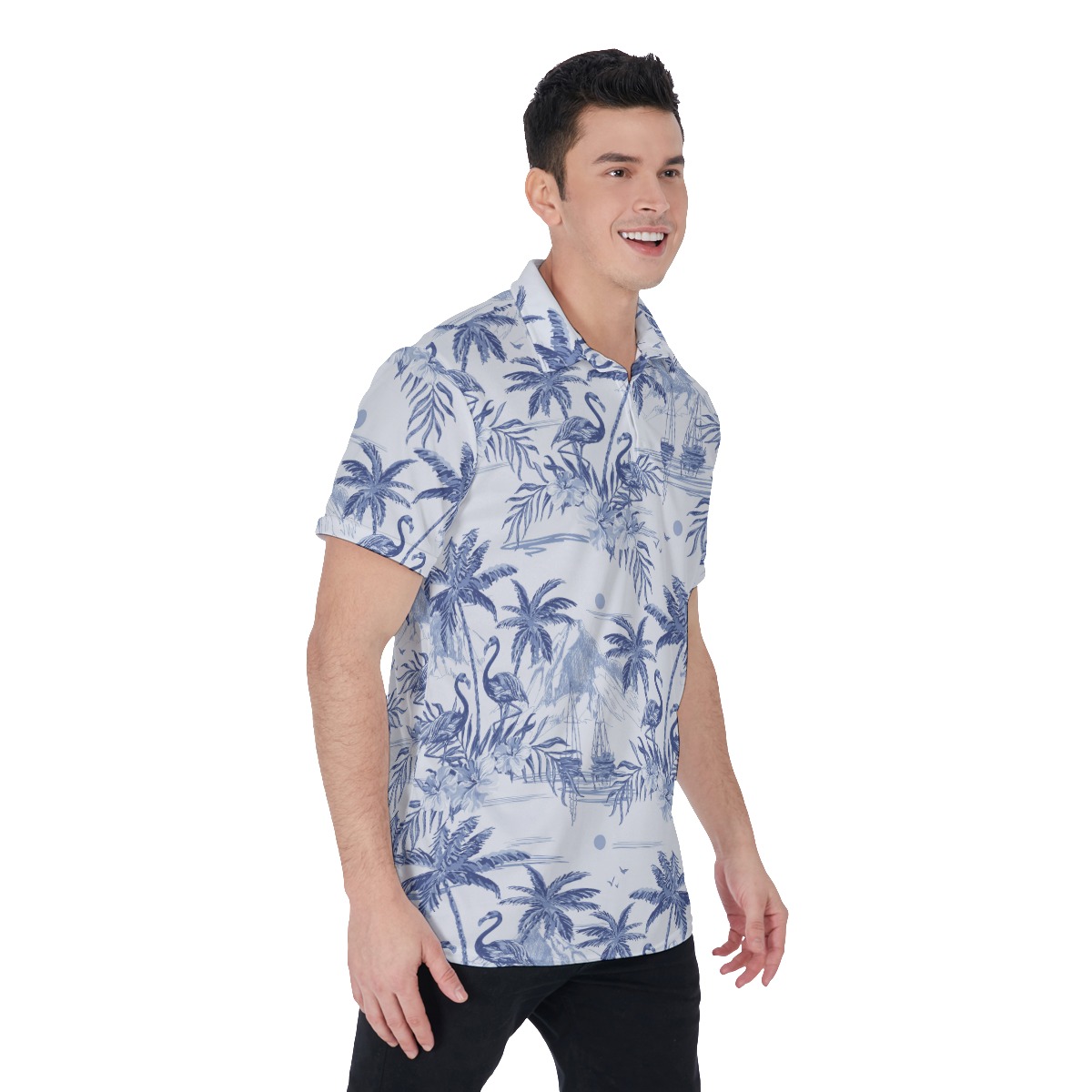 Flamingo Beach Sketch Hawaiian Men's Polo Shirt