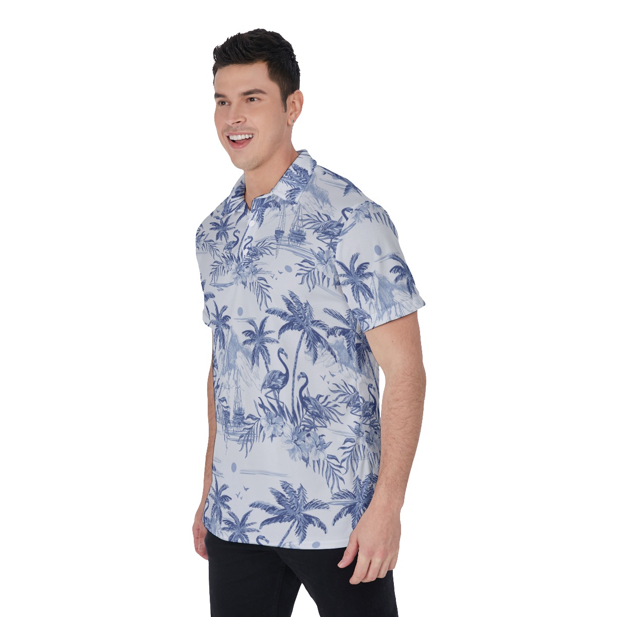Flamingo Beach Sketch Hawaiian Men's Polo Shirt