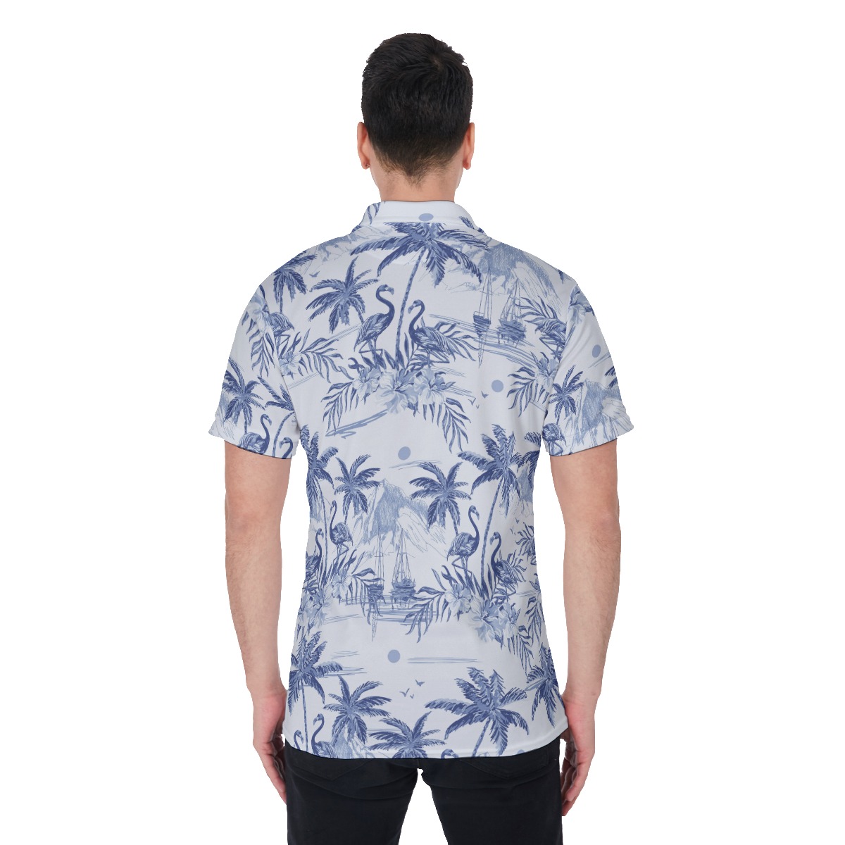 Flamingo Beach Sketch Hawaiian Men's Polo Shirt