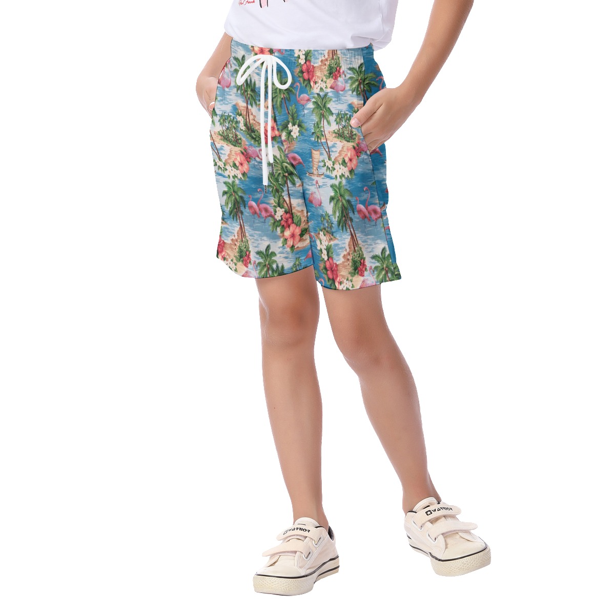 Flamingo Tropical Hawaiian Beach Shorts For Kids