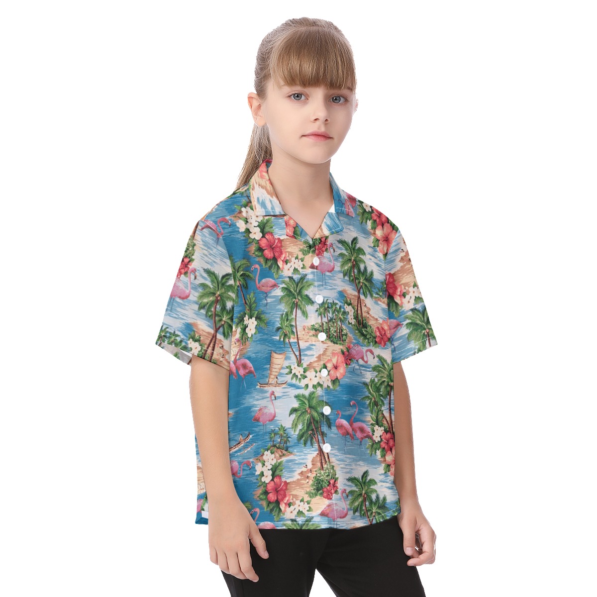 Cute Tropical Flamingo Hawaiian Shirt For Kids