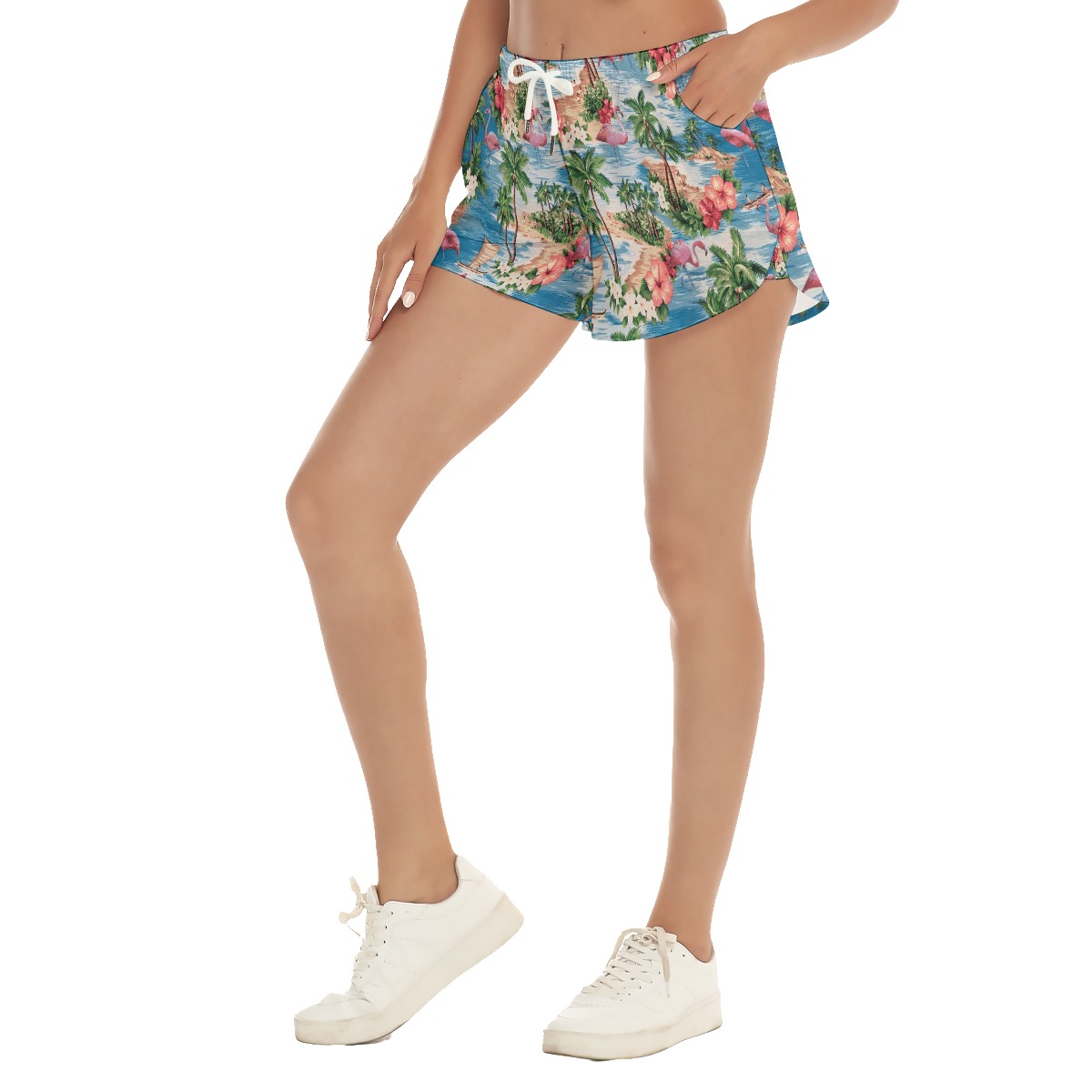 Tropical Flamingo Hawaiian Summer Beach Shorts For Women