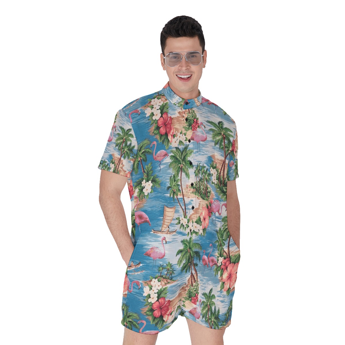 Men's Tropical Flamingo Hawaiian Romper - variant image 1
