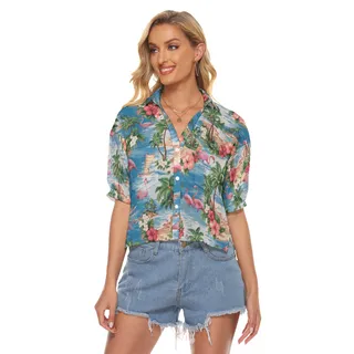 Tropical Flamingo Hawaiian Summer Crop Top Shirt For Women