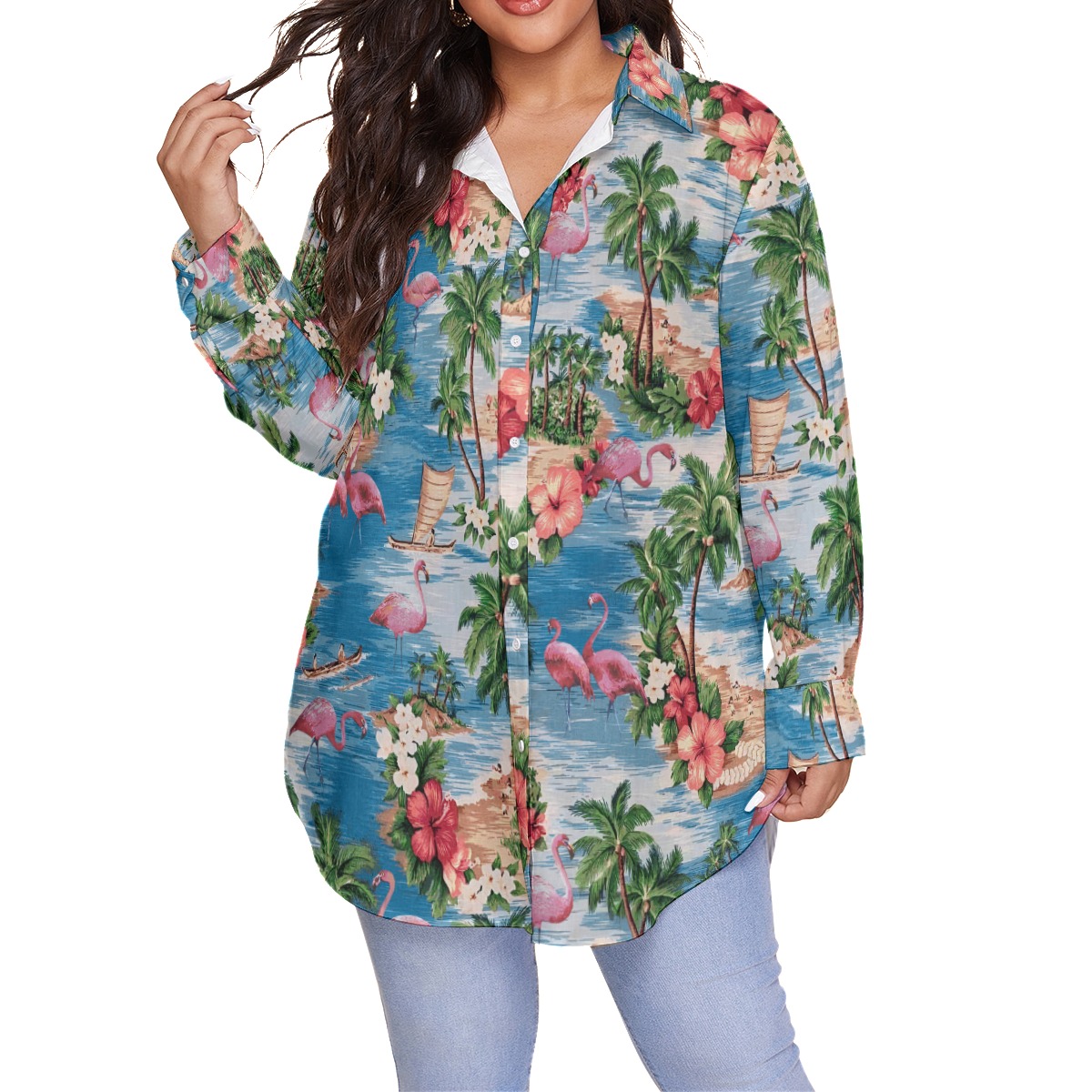Women's Tropical Flamingo Hawaiian Plus Size Shirt - variant image 1