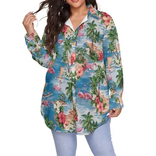 Women's Tropical Flamingo Hawaiian Plus Size Shirt