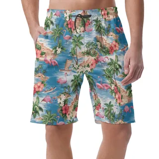 Tropical Flamingo Summer Beach Shorts For Men
