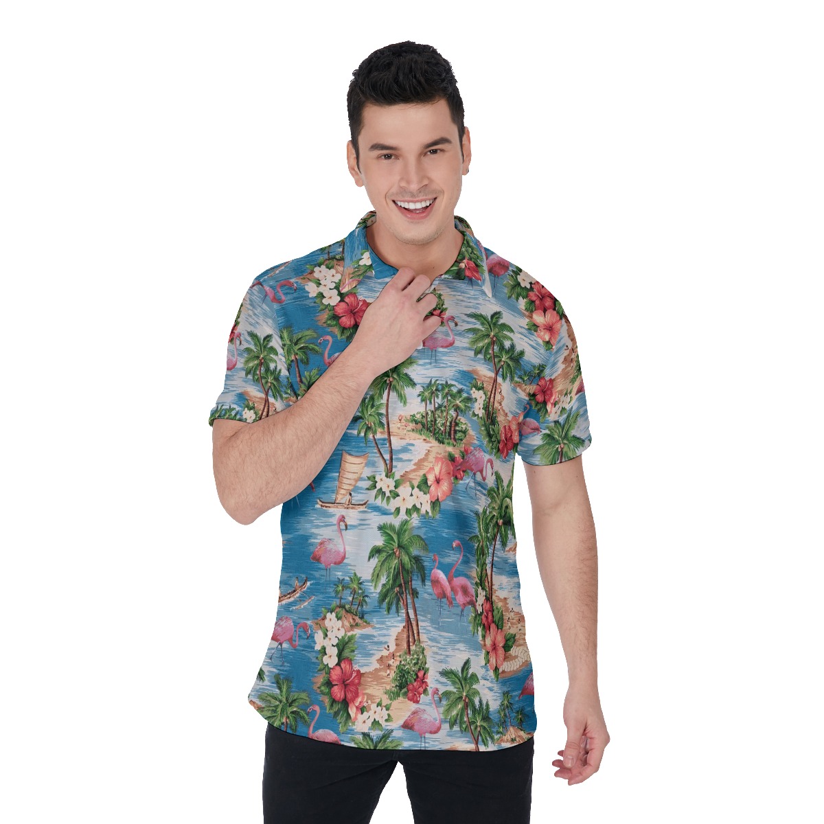 Men's Flamingo Tropical Hawaiian Polo Shirt - variant image 1