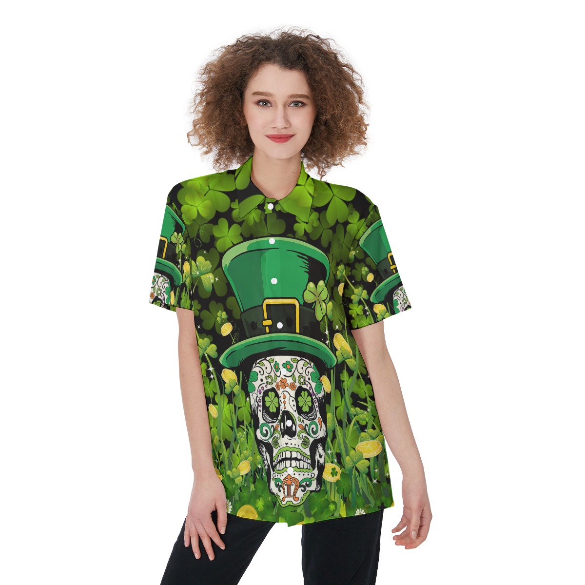 Skull Goth Patrick Day Women's Button Up Shirt - variant image 1