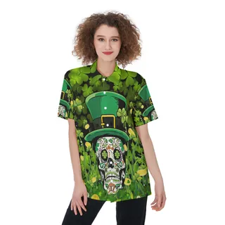 Skull Goth Patrick Day Women's Button Up Shirt