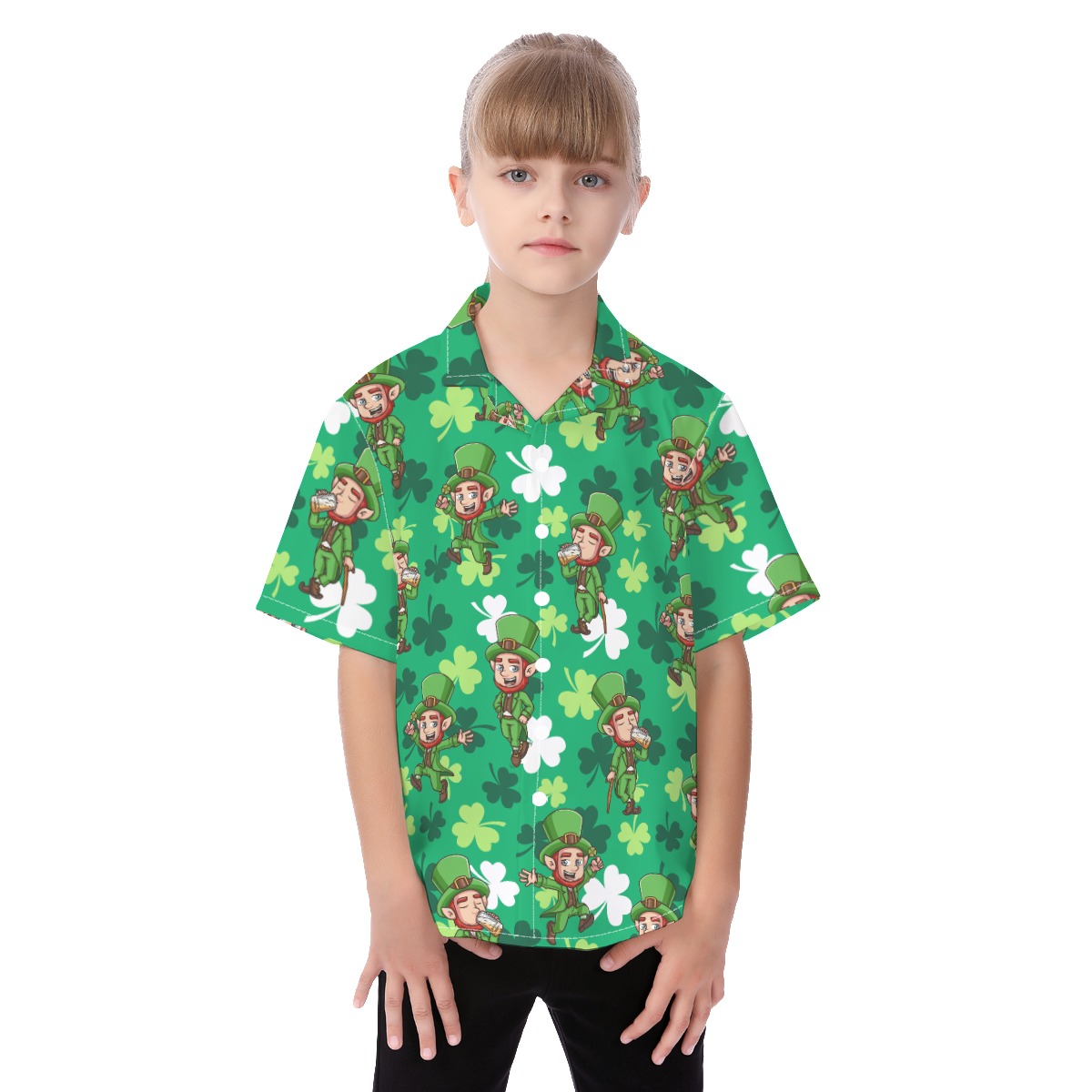 St Patrick Day Tropical Button Up Shirt For Kids - variant image 1