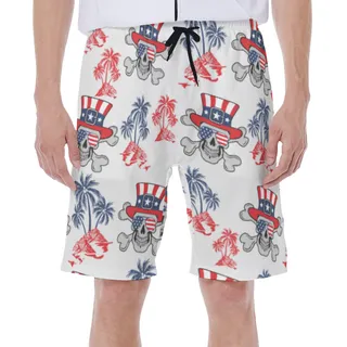 Skull Patriotic Day Beach Swim Trunks