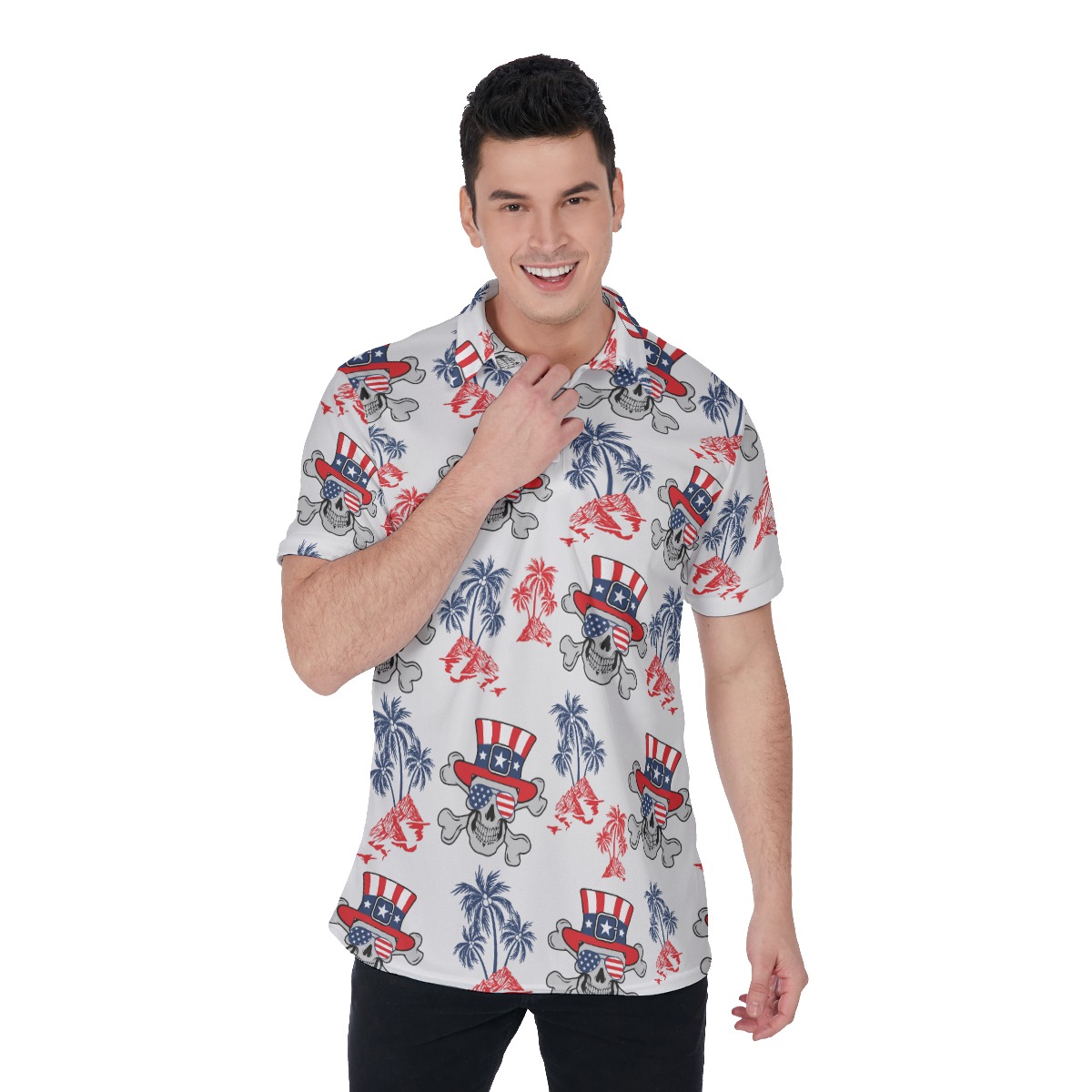 Goth Patriotic Men's Hawaiian Polo Shirt - variant image 1