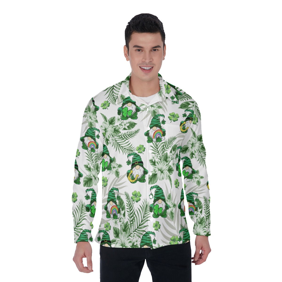 St. Patrick's Outfit Long Sleeve Hawaiian Shirt For Men - variant image 1
