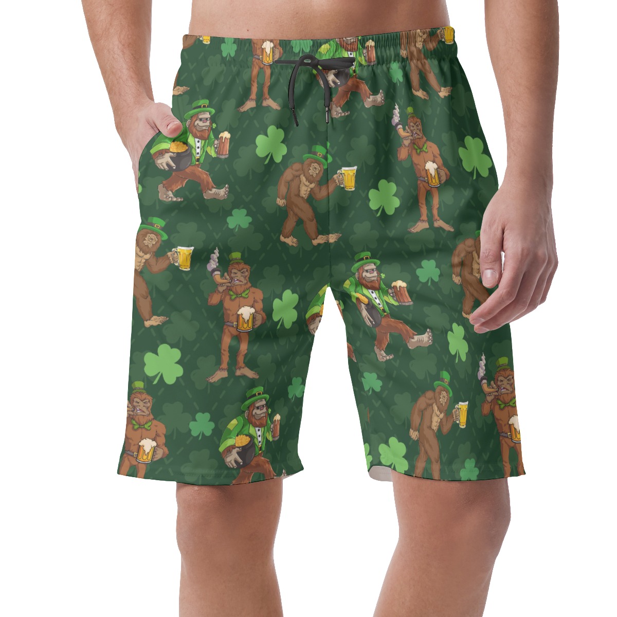 Funny Bigfoot St Patrick Hawaiian Beach Shorts For Men - variant image 1