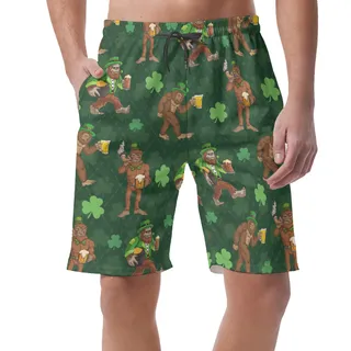 Funny Bigfoot St Patrick Hawaiian Beach Shorts For Men