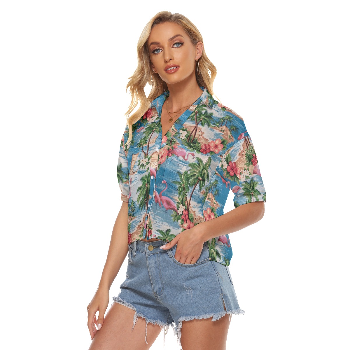 Tropical Flamingo Hawaiian Summer Crop Top Shirt For Women