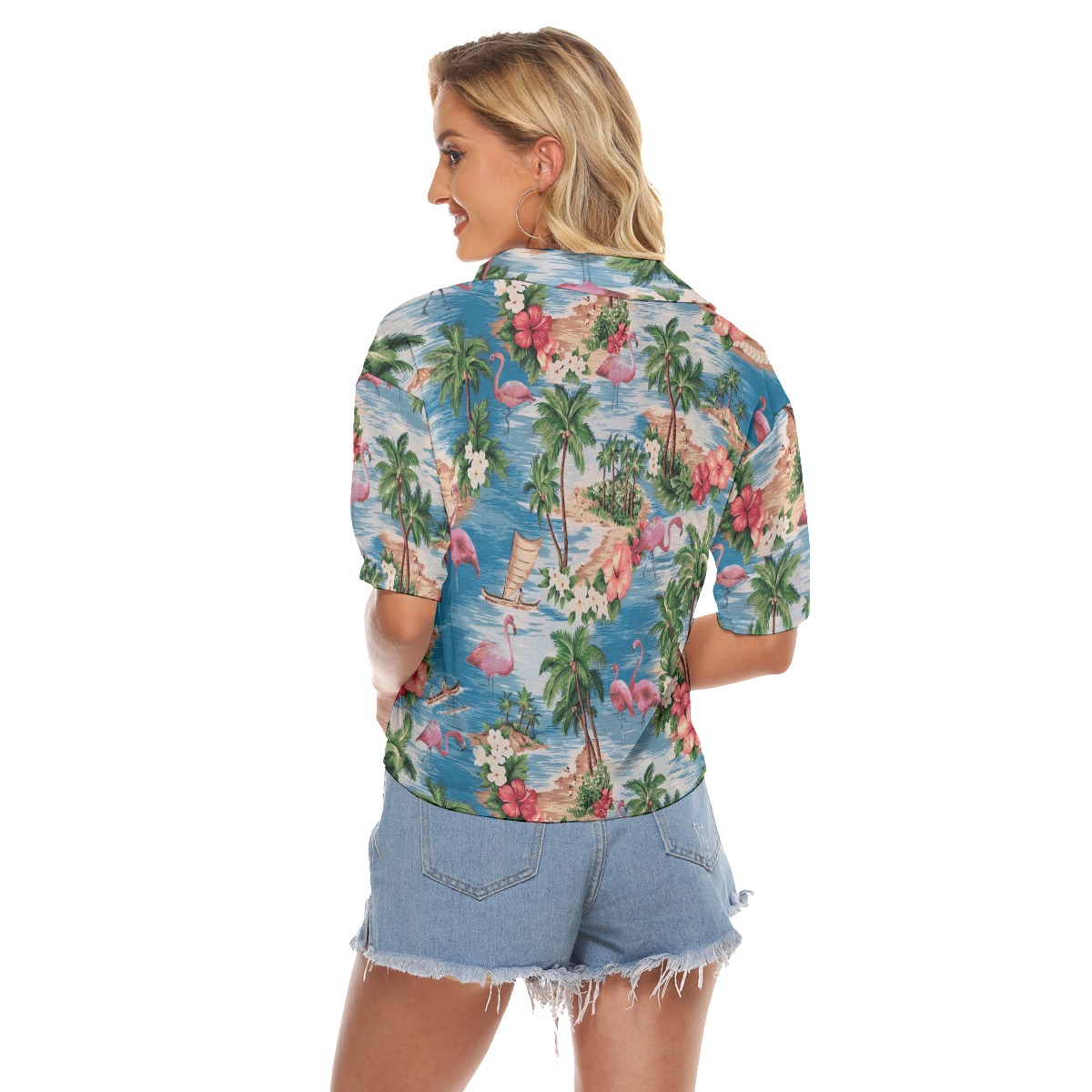 Tropical Flamingo Hawaiian Summer Crop Top Shirt For Women