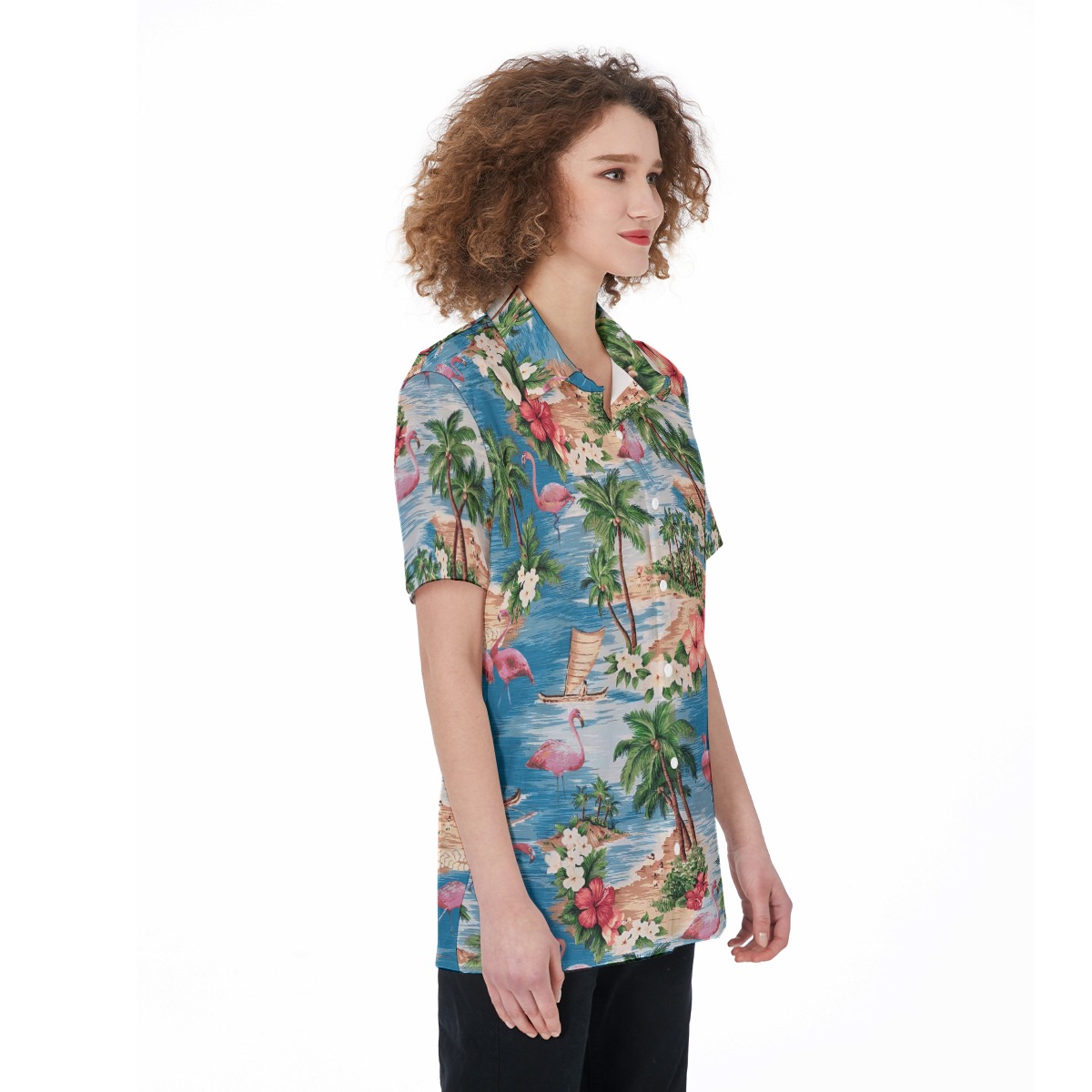 Tropical Flamingo Hawaiian Short Sleeve Shirt For Women