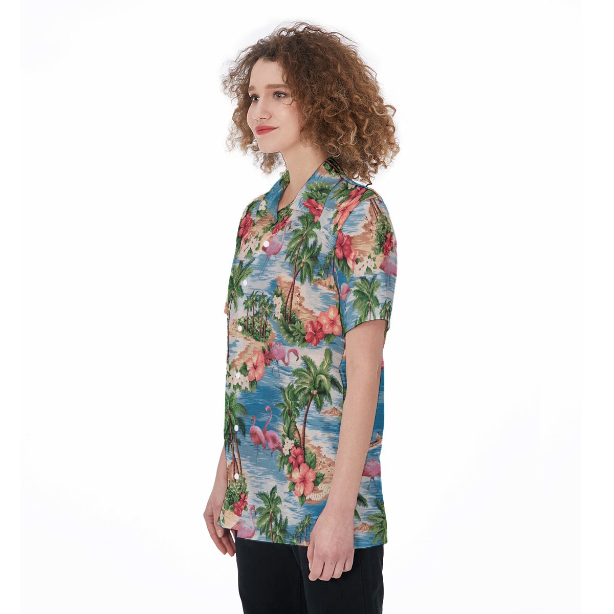 Tropical Flamingo Hawaiian Short Sleeve Shirt For Women