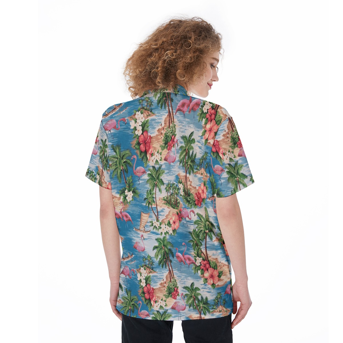 Tropical Flamingo Hawaiian Short Sleeve Shirt For Women