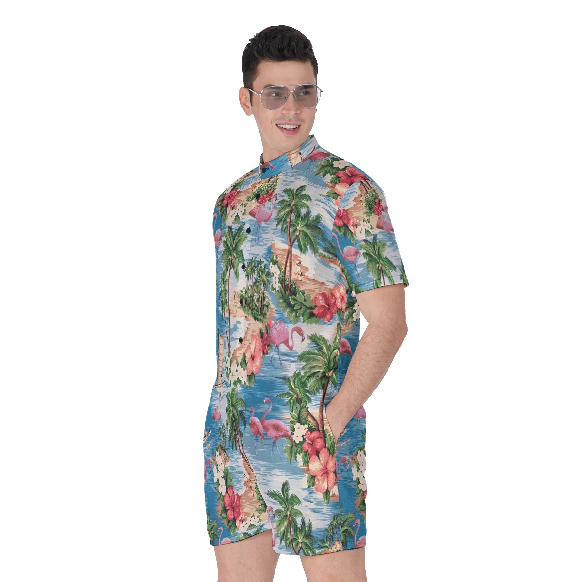 Men's Tropical Flamingo Hawaiian Romper