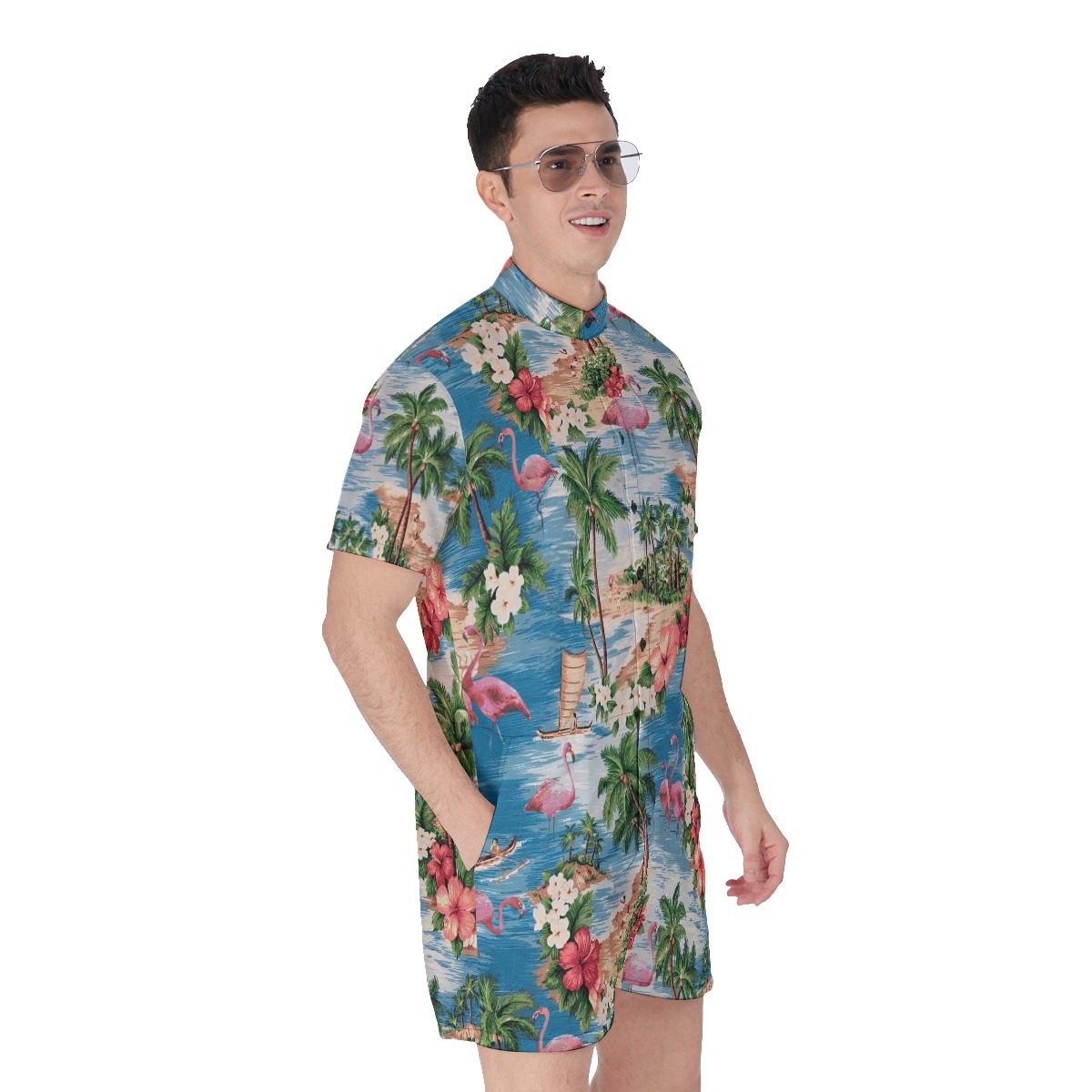 Men's Tropical Flamingo Hawaiian Romper