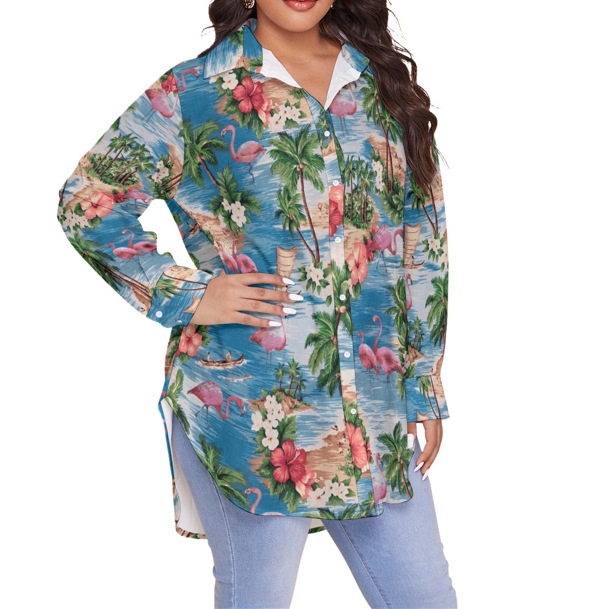 Women's Tropical Flamingo Hawaiian Plus Size Shirt