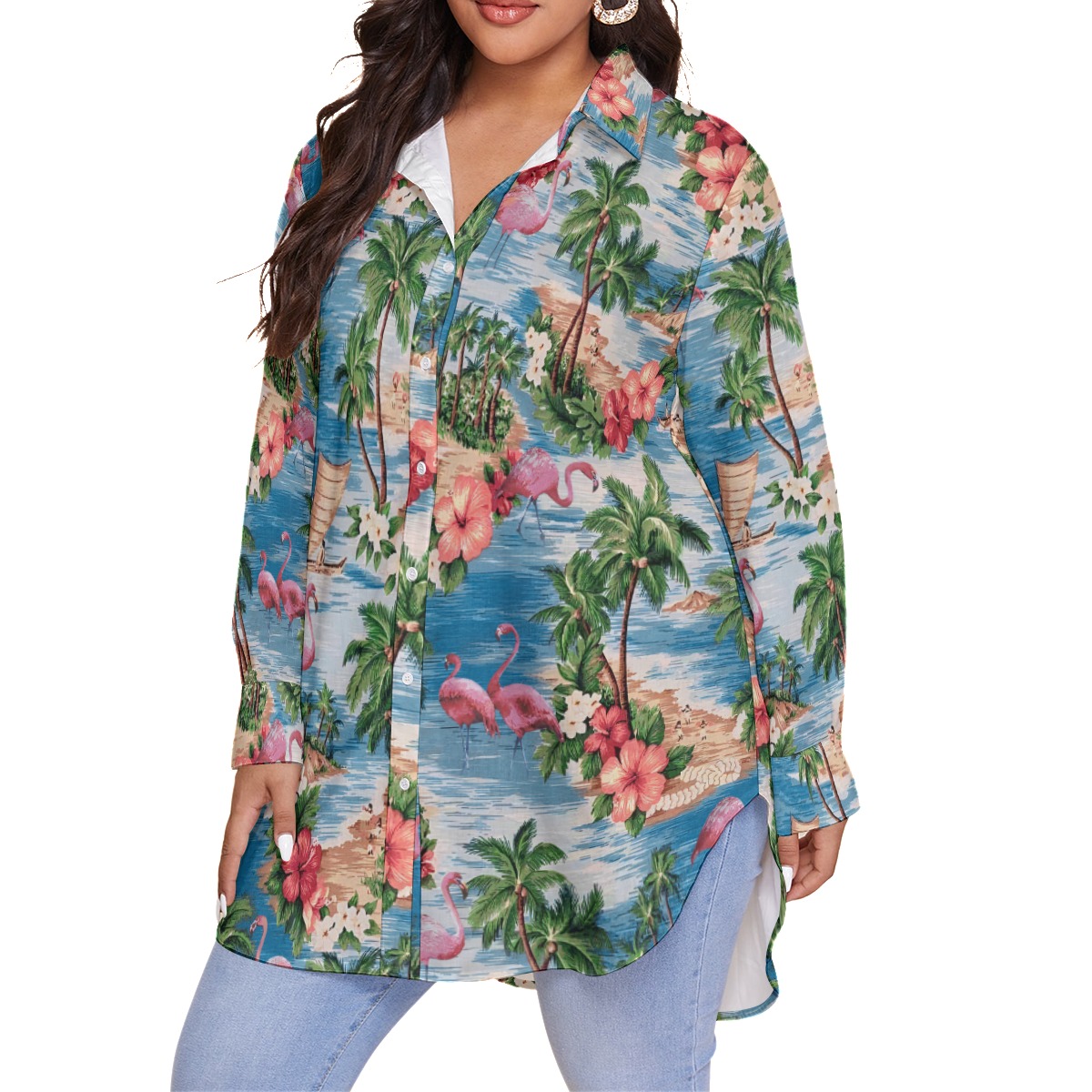 Women's Tropical Flamingo Hawaiian Plus Size Shirt