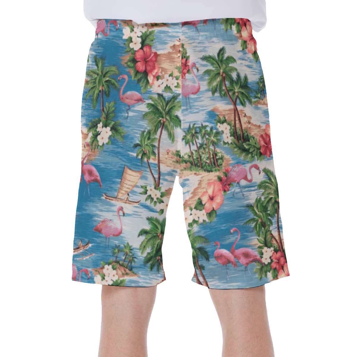 Pink Flamingo Tropical Hawaiian Swim Trunks For Men