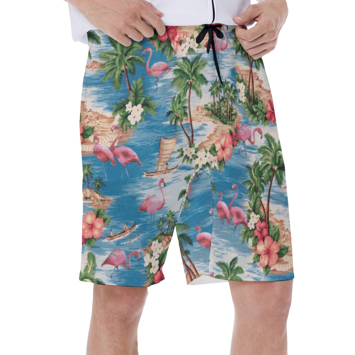 Pink Flamingo Tropical Hawaiian Swim Trunks For Men