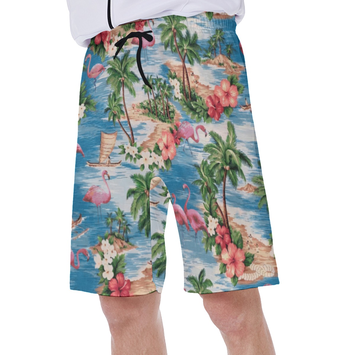 Pink Flamingo Tropical Hawaiian Swim Trunks For Men